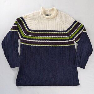 VTG Dark Blue Maroon Cream Ribbed Chenille High Neck Mock Neck Sweater Y2k